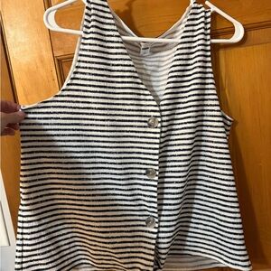 Striped Sleeveless Button-Up Top